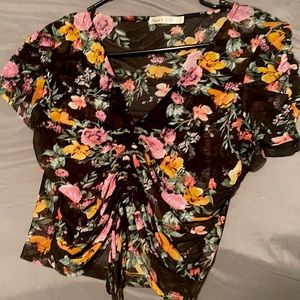 Black mesh top with flowers